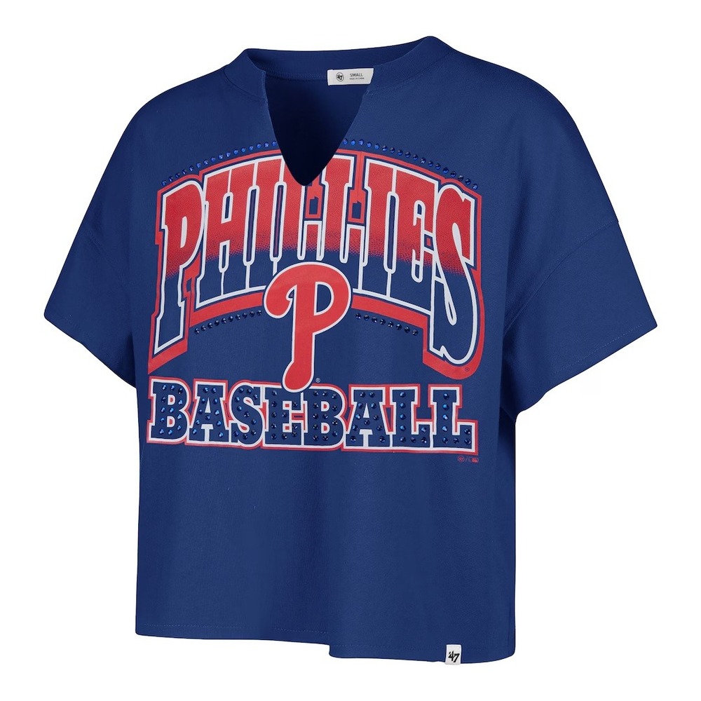 Philadelphia Phillies Oversized Rhinestone Crop Top Tee Baseball MLB Sporty S